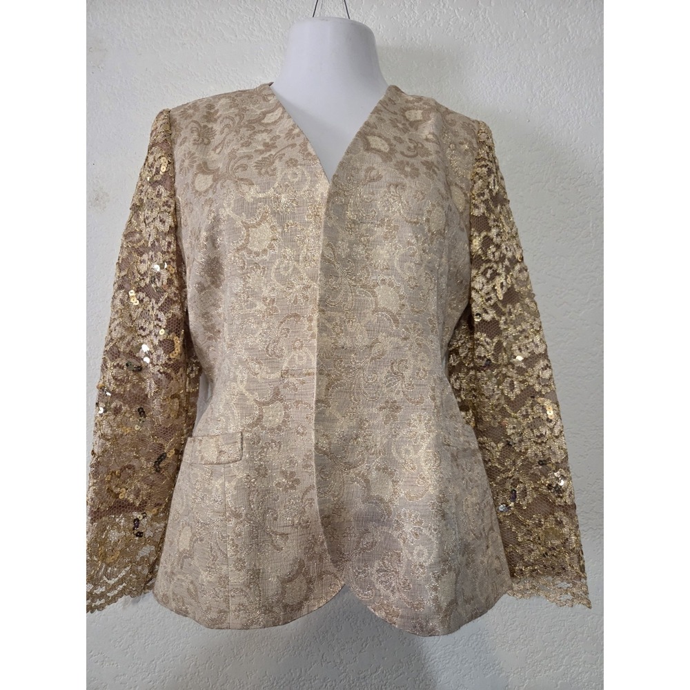 Vintage Rickie Freeman Beige Lace Sequin Jacket Blazer Size 10 See Desc